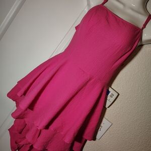 SHEIN Hot Pink Ruffled Strapless Romper